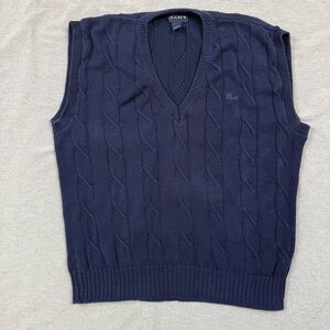 Gant Vintage Cable Knit Sweater Vest Mens LT Navy Blue Made USA